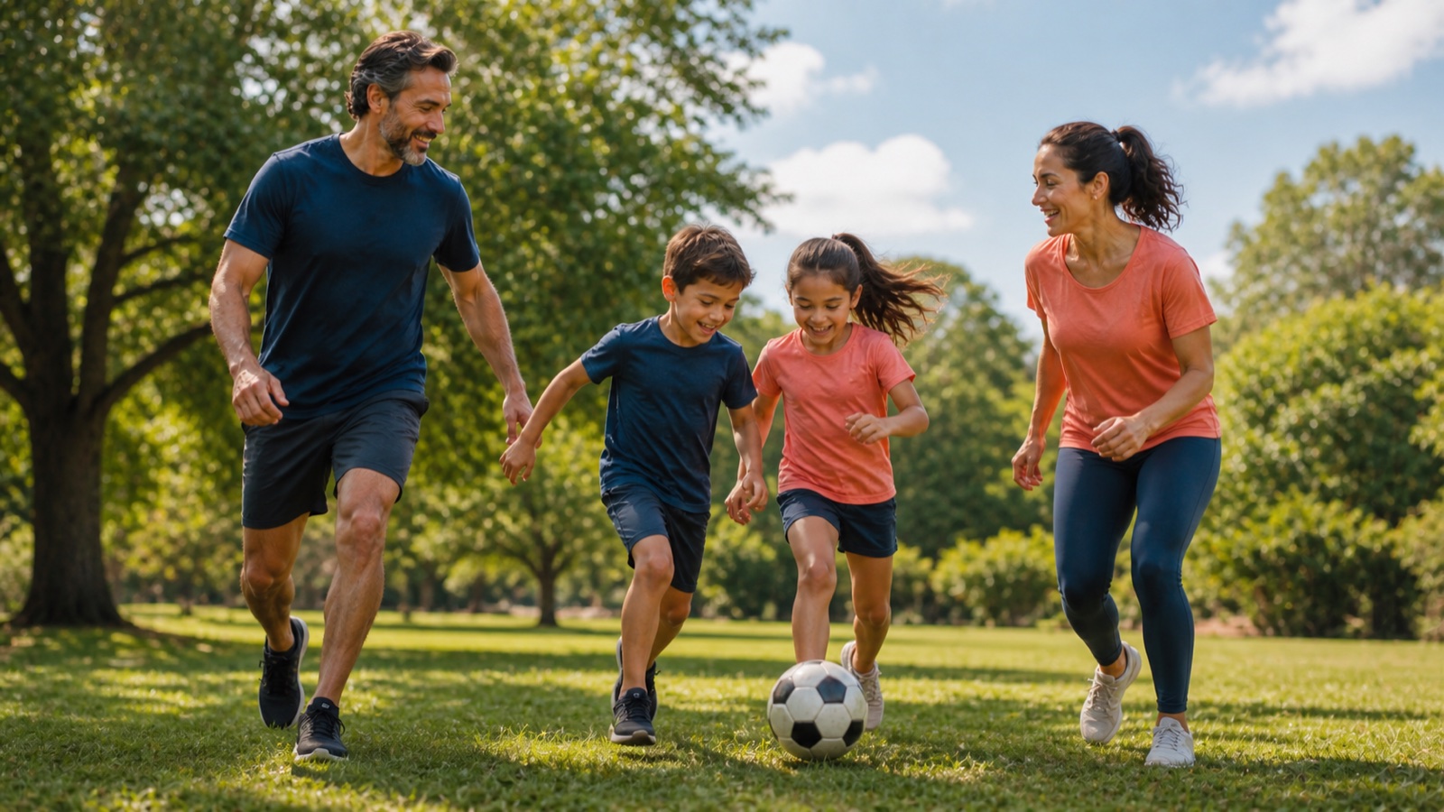 Família brincando com bola ao ar livre em um parque